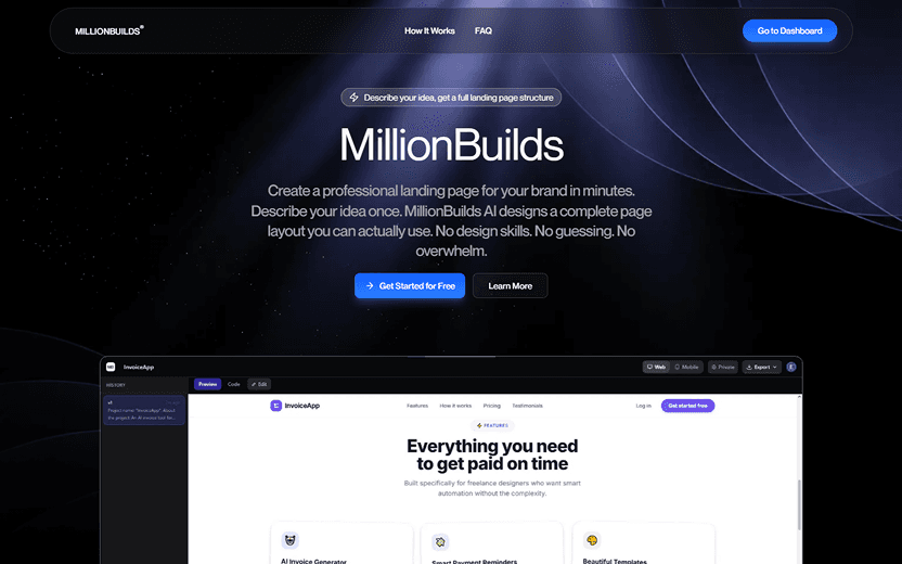 MillionBuilds — Landing pages con IA